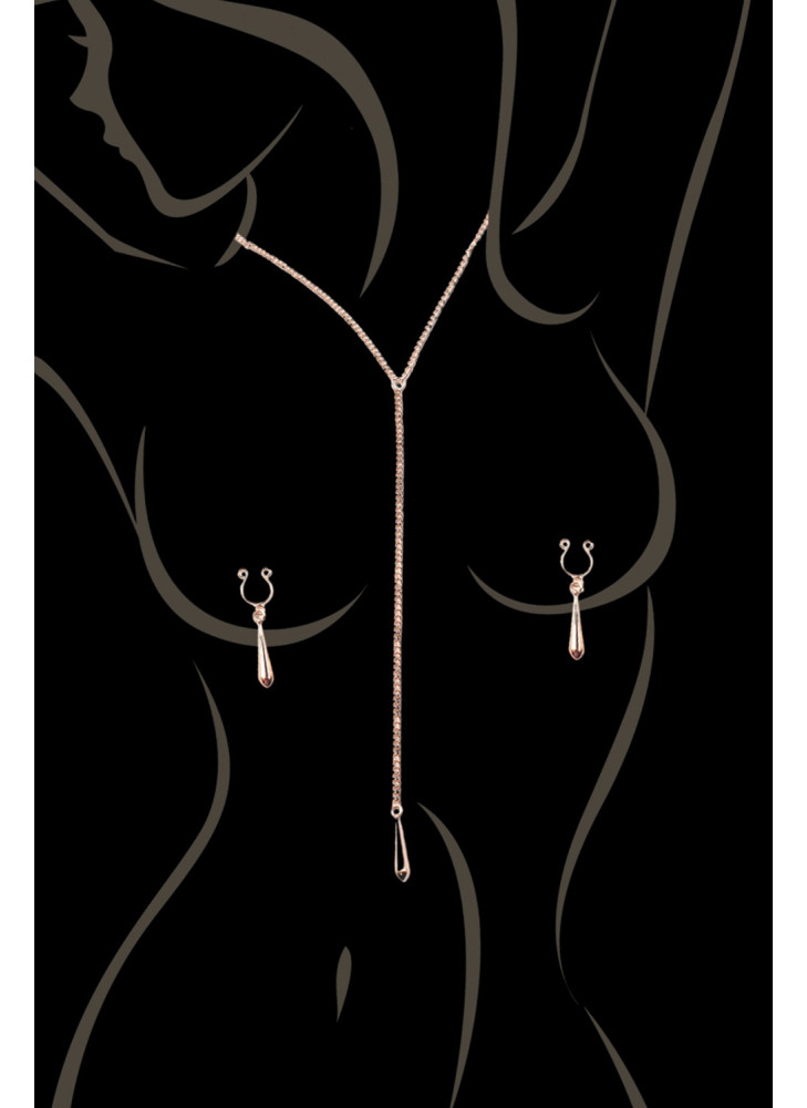 bijoux de corps, pinces de seins goutte et tour de cou chainette - SO-0184
